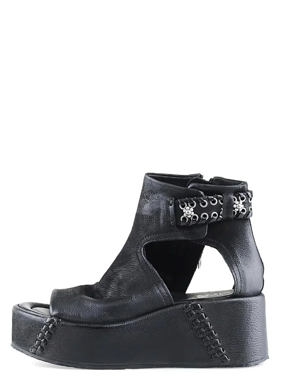 A.S.98 Black Leather Platform Ankle Boot